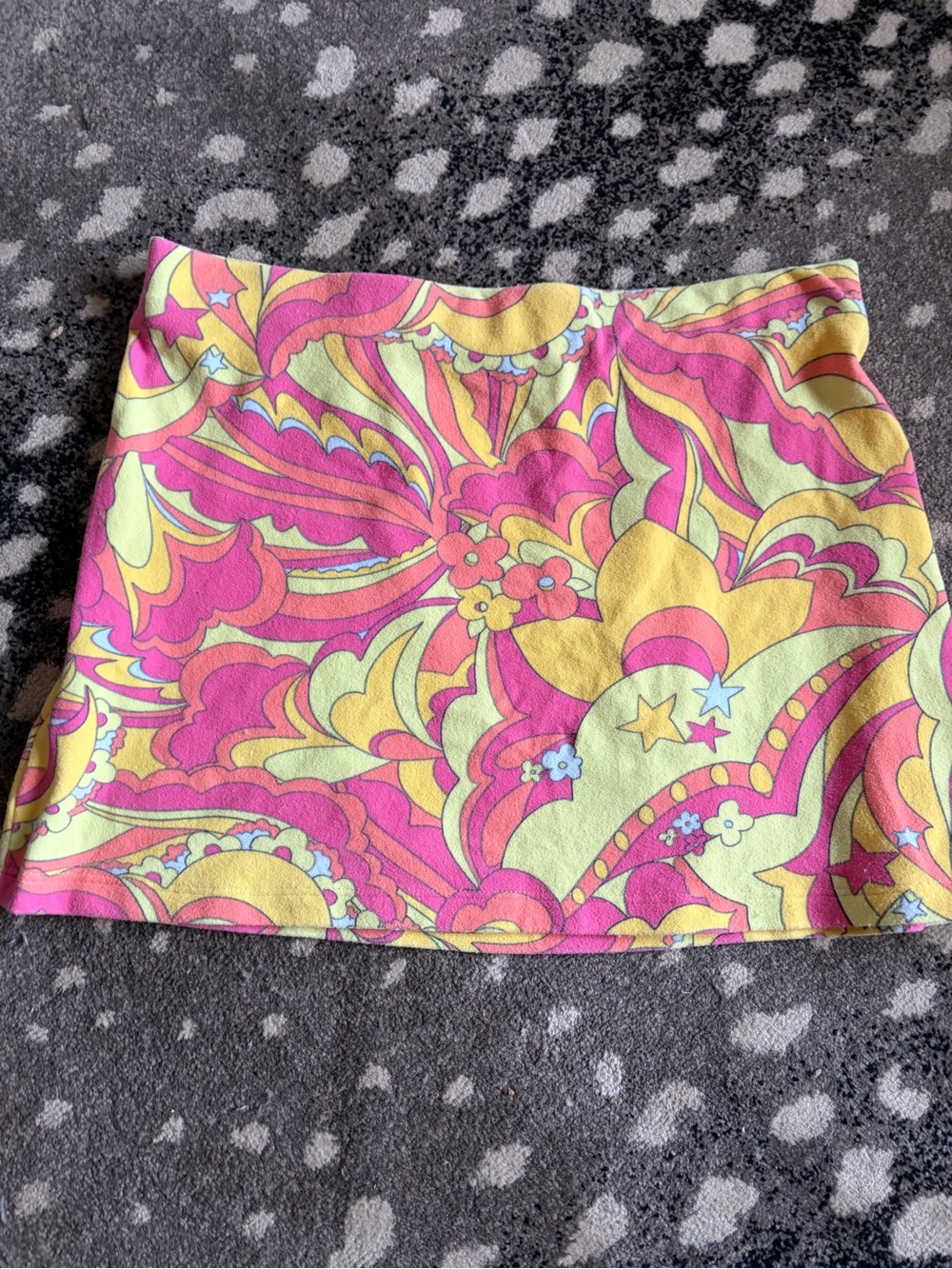 Frankie’s Bikinis Pink Yellow Printed Terry Cloth Mini Skirt S M